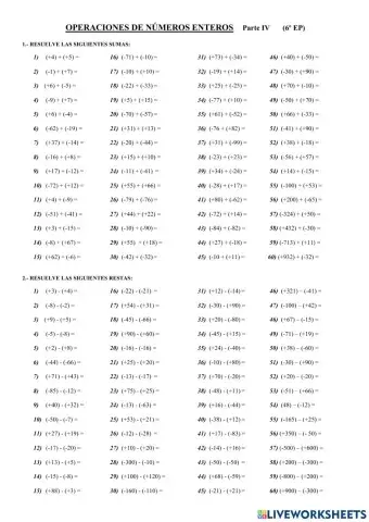 Sumas y restas de números enteros