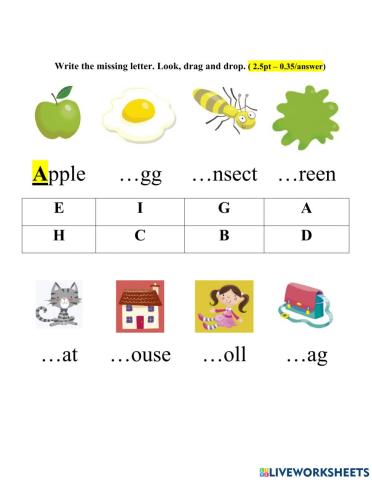 Missing letter A B C G H I