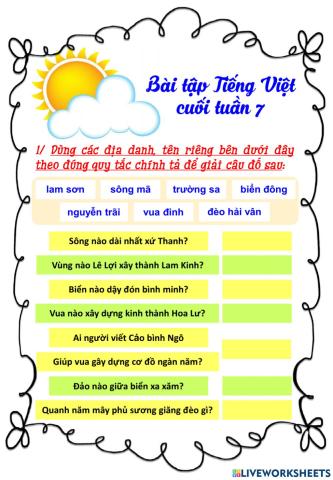 Bài tập Tiếng Việt 4 - cuối tuần 7