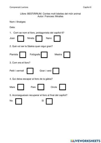 Comprensió lectura capítol 6 Bestiàium