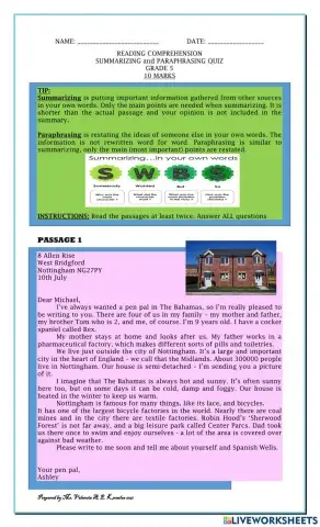 SUMMARIZING and PARAPHRASING