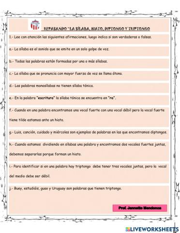 Repasando la sílaba, hiato, diptongo y triptongo.