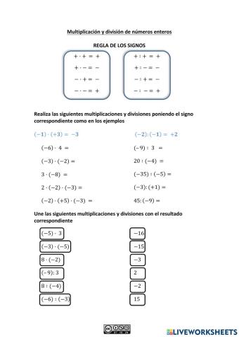 Multiplicación y división de números enteros