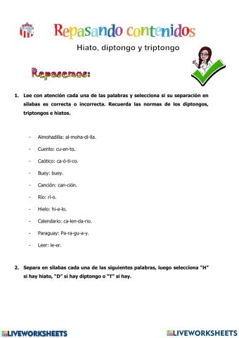 Repaso: hiatos, diptongos y triptongos