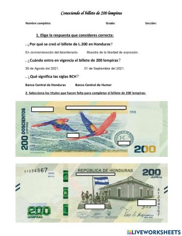 Conociendo el billete de 200 lempiras de Honduras