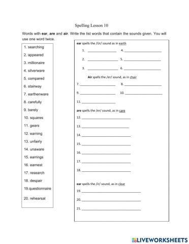 Spelling Lesson 10