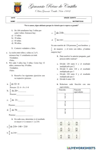 Bimestral de matematicas quinto