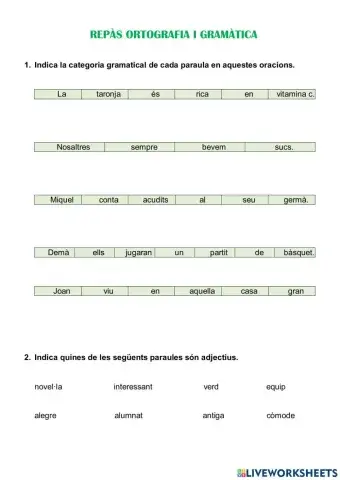 Categories gramaticals, l'apòstrof i subjecte i predicat