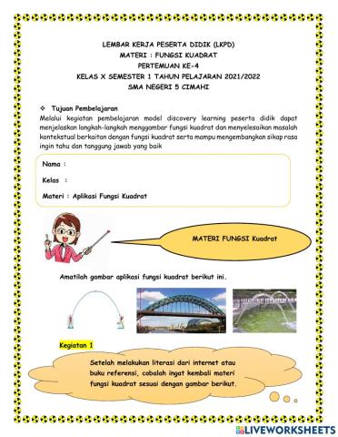 Lkpd aplikasi fungsi kuadrat