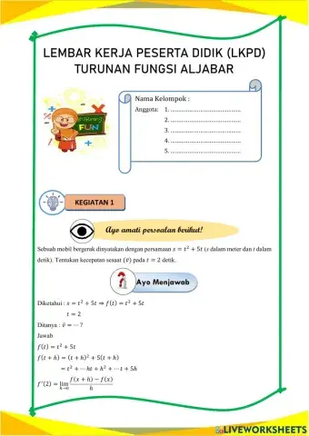 LKPD Turunan Fungsi Aljabar