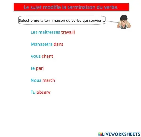 Grammaire teacher geraldine terminaisons venbe s8