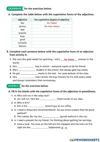 Superlative adjectives