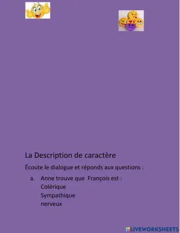 Description de Caractère