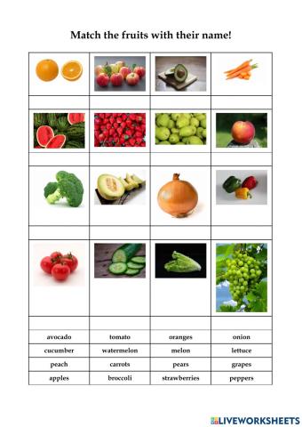 Match the fruits and vegetables with their names