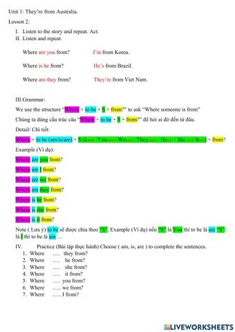 Unit 1: They're from Australia