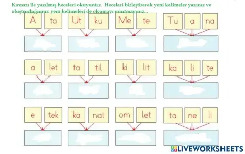 T hece birleştirme, kelime oluşturma