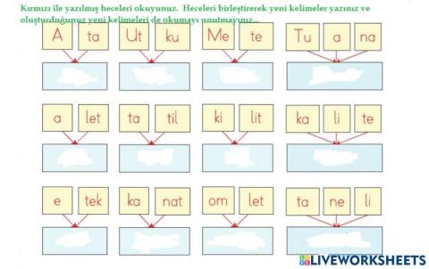 T hece birleştirme, kelime oluşturma