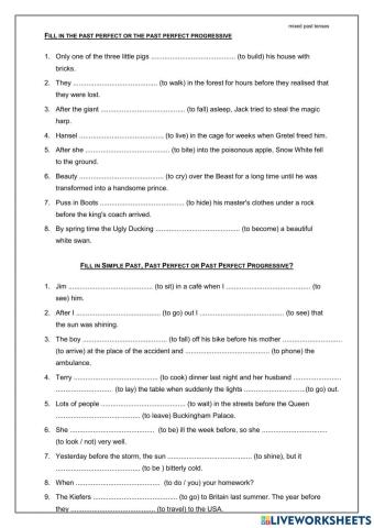 Simple Past, Past Perfect and Past Perfect Progressive