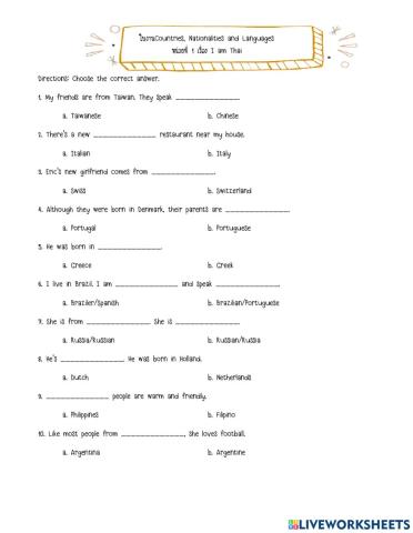 Countries, Nationalities and Languages