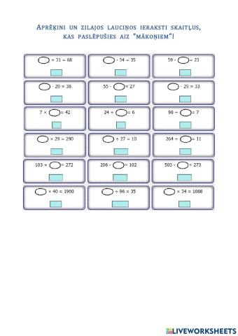 Darbības nezināmā locekļa aprēķināšana