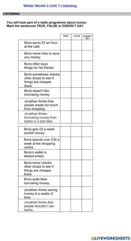 Wider World 2. Unit 7. Listening