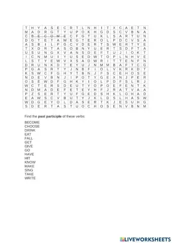 Past participle wordsearch