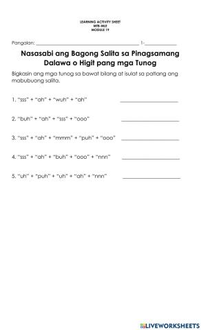 Nasasabi ang Bagong Salita sa Pinagsamang Dalawa o Higit pang  mga Tunog