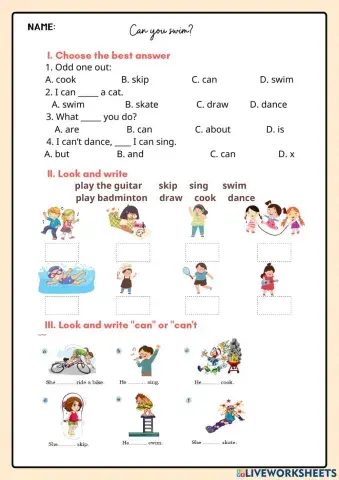 Unit 5 Can you swim? Lesson 1