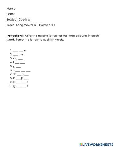 Missing Letters Long o