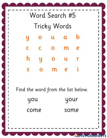Tricky Words - Word Search -5