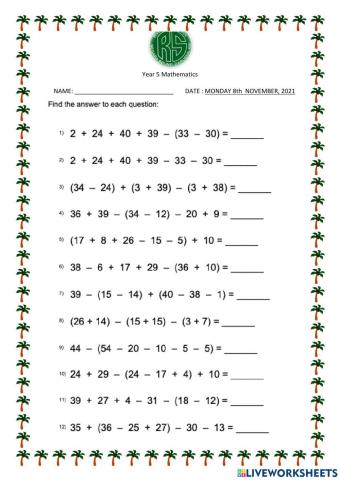Year 5 Mathematics - Monday 8th November