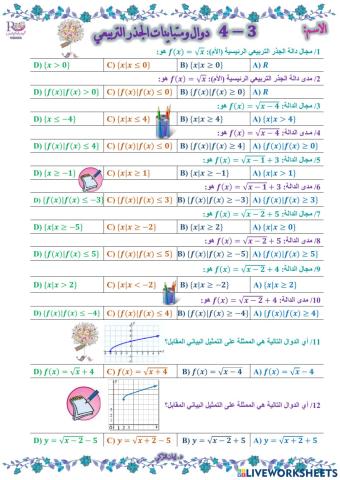 دوال ومتباينات الجذر التربيعي