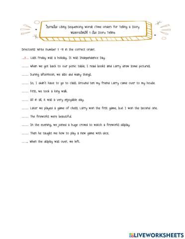 Using Sequencing Words (Time order) for Telling a Story