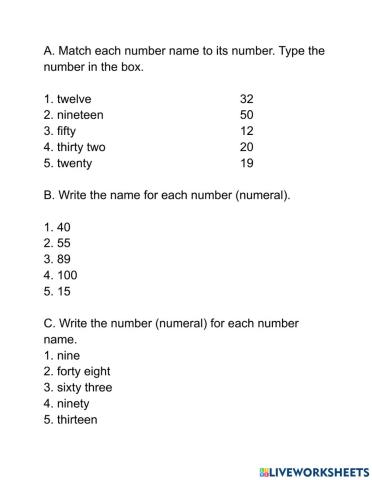 Numbers and their name Quiz