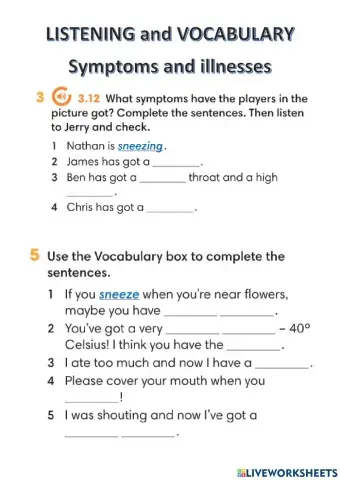 Wider World 2 - Unit 6.5 - LISTENING and VOCABULARY (Symptoms and illnesses)