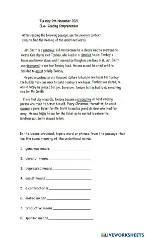 Finding synonym context clues in a passage