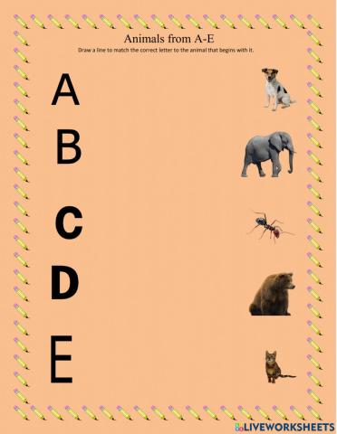 Matching Animals to letter A-E