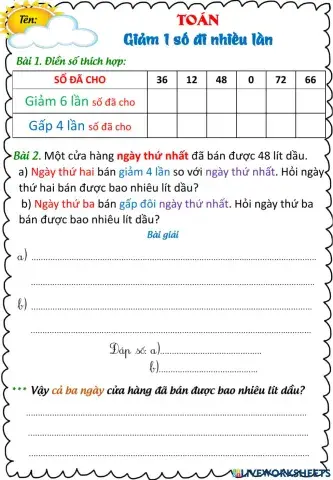 Toán Giảm đi 1 số lần