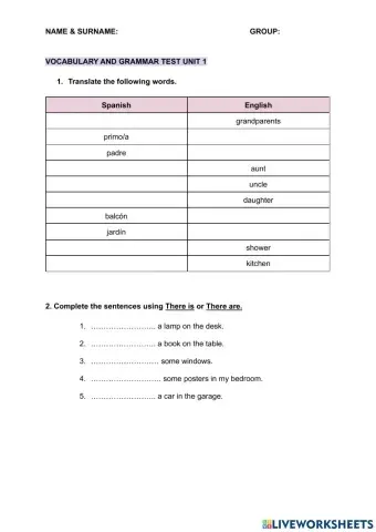 AD U1 Grammar voc tst