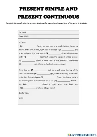 Present Simple and Present Continuous (Emails)