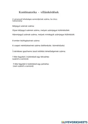 Kombinatorika villámkérdések