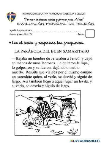 Examen de religión octubre