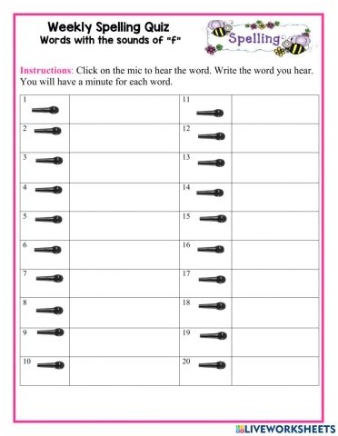 Words with the sounds of 'f'