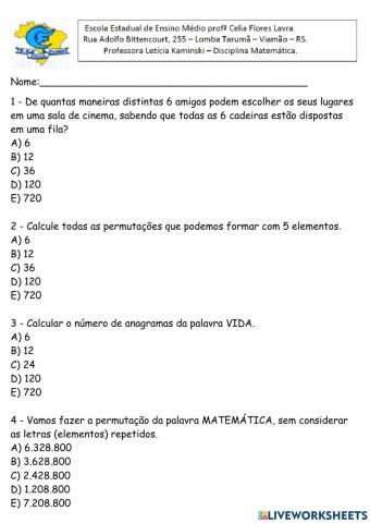 Analise combinatória- Permutação