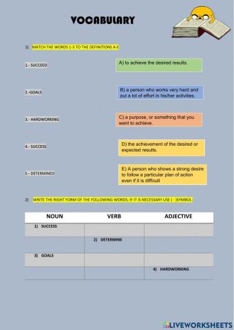 Vocabulary : goals, success, succeed