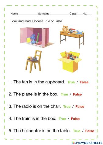 English 32 Theme 5 Lesson 3 - Look and read. Choose True or False.