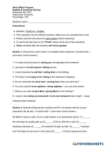 FINAL EXAM Back Office Program-English & Customer Service