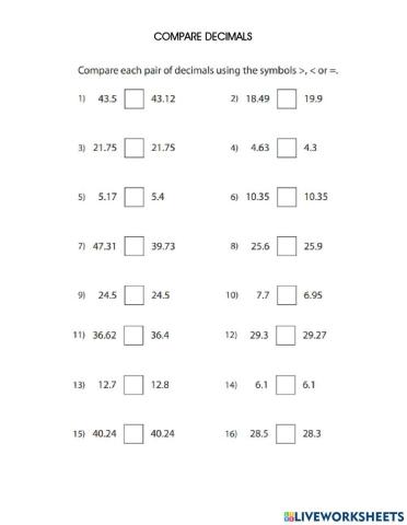 Compare and order decimals