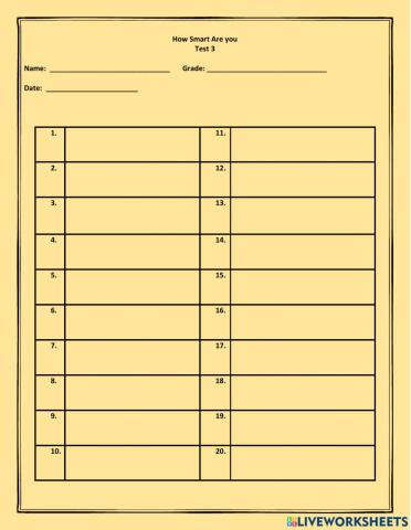 How Smart Are You Test 3 Answer Sheet