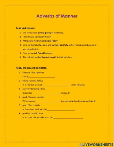 Adverbs of Manner